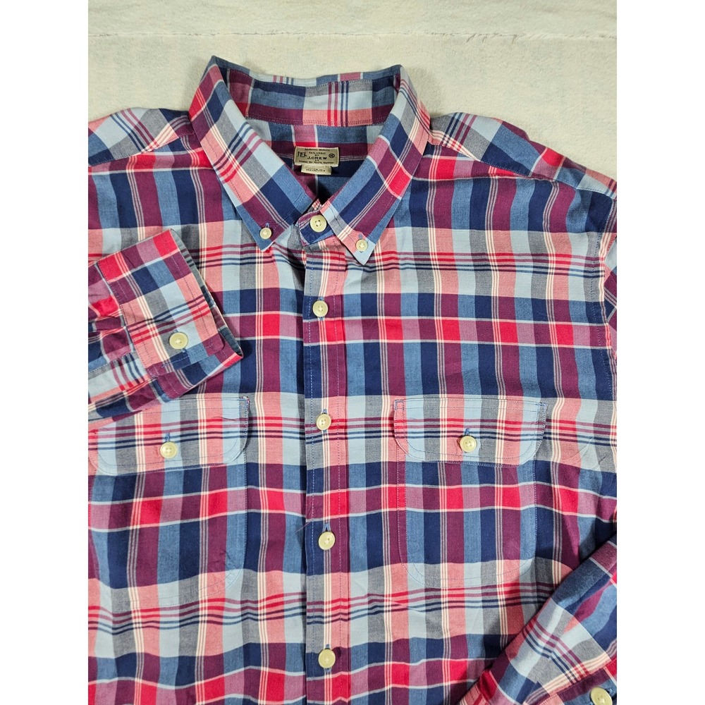 J.Crew Mens Madras Plaid Button Down Shirt XL Blue Red Cotton 40736 SU 12
